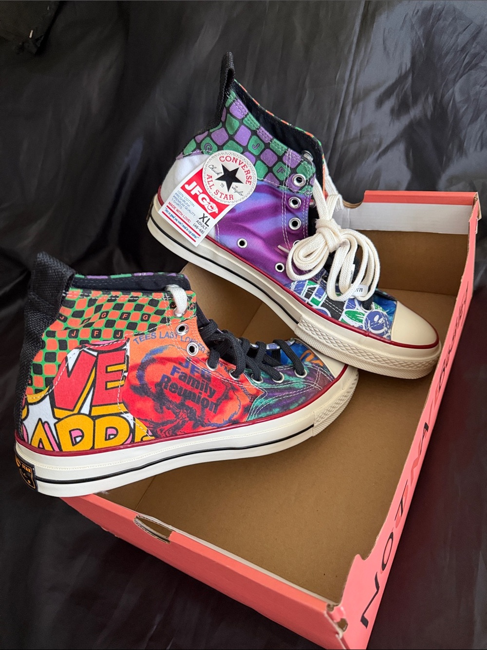 Converse High Top Sneakers Multicolor Graphic Print JFG Family Reunion 9.5/11.5